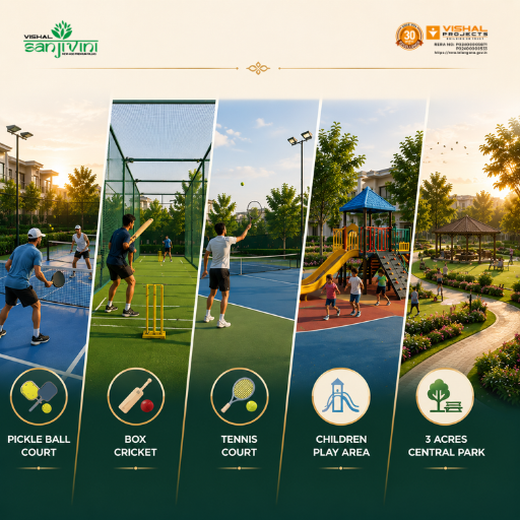 Child-friendly play areas and landscaped open spaces in gated community villas